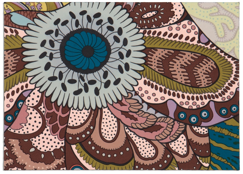 Carte postale de soie Fleurs d'Indiennes, dessin d'Aline Honoré, Hermès ©VicenteSahuc