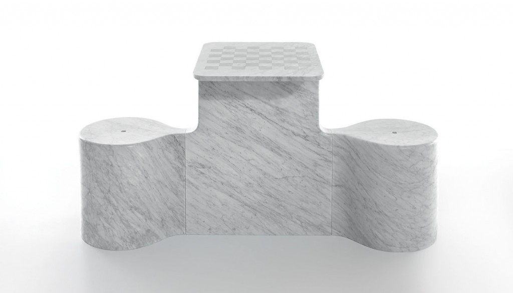 Table d'échecs Two Mates en marbre, design Ross Lovegrove, Marsotto Edizioni